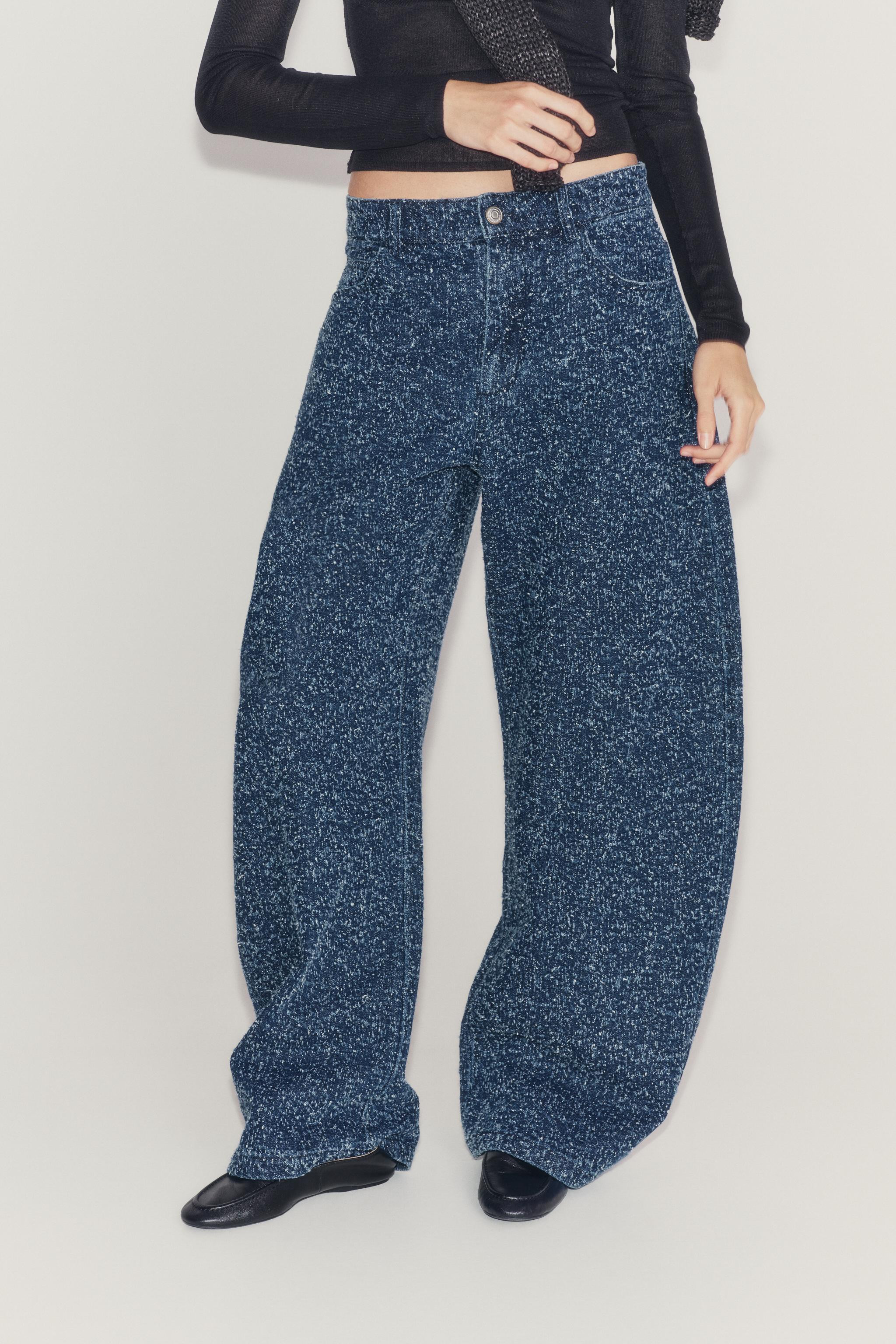 ZW COLLECTION TEXTURED MID-RISE WIDE LEG JEANS | Zara US