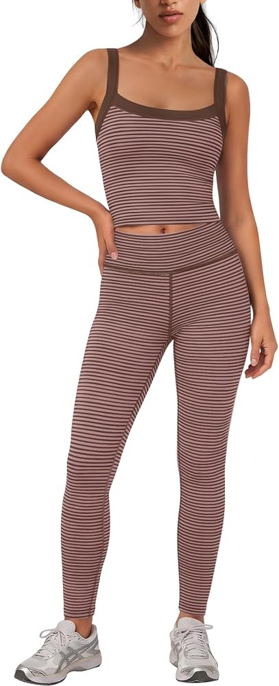 Panadila Womens Striped Workout Set 2 Piece Yoga Set Tank Tops and Leggings | Amazon (US)
