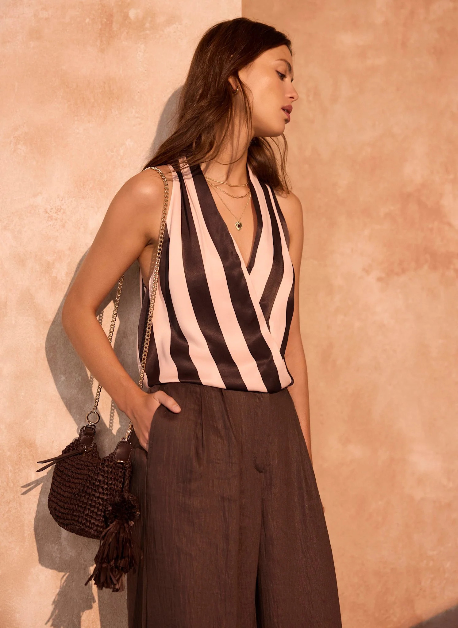 Pink & Brown Striped Wrap Top | Mint Velvet