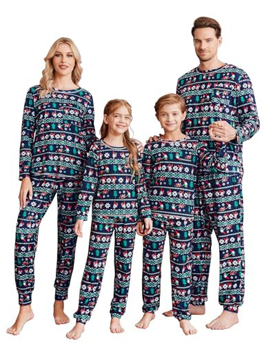 Ekouaer Family Christmas Pajamas Matching Sets Long Sleeve Holiday Pjs Sleepwear 2 Piece Lounge Sets Christmas Santa on Navy Women Medium | Amazon (US)