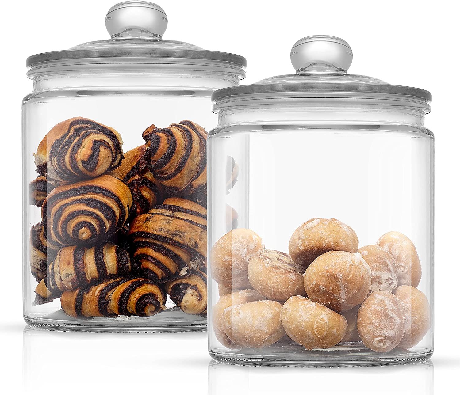 JoyJolt Elegant Cookie Jar. 2 Large Glass Jar With Lid. Jars for Kitchen Counter with Lids, Candy... | Amazon (US)