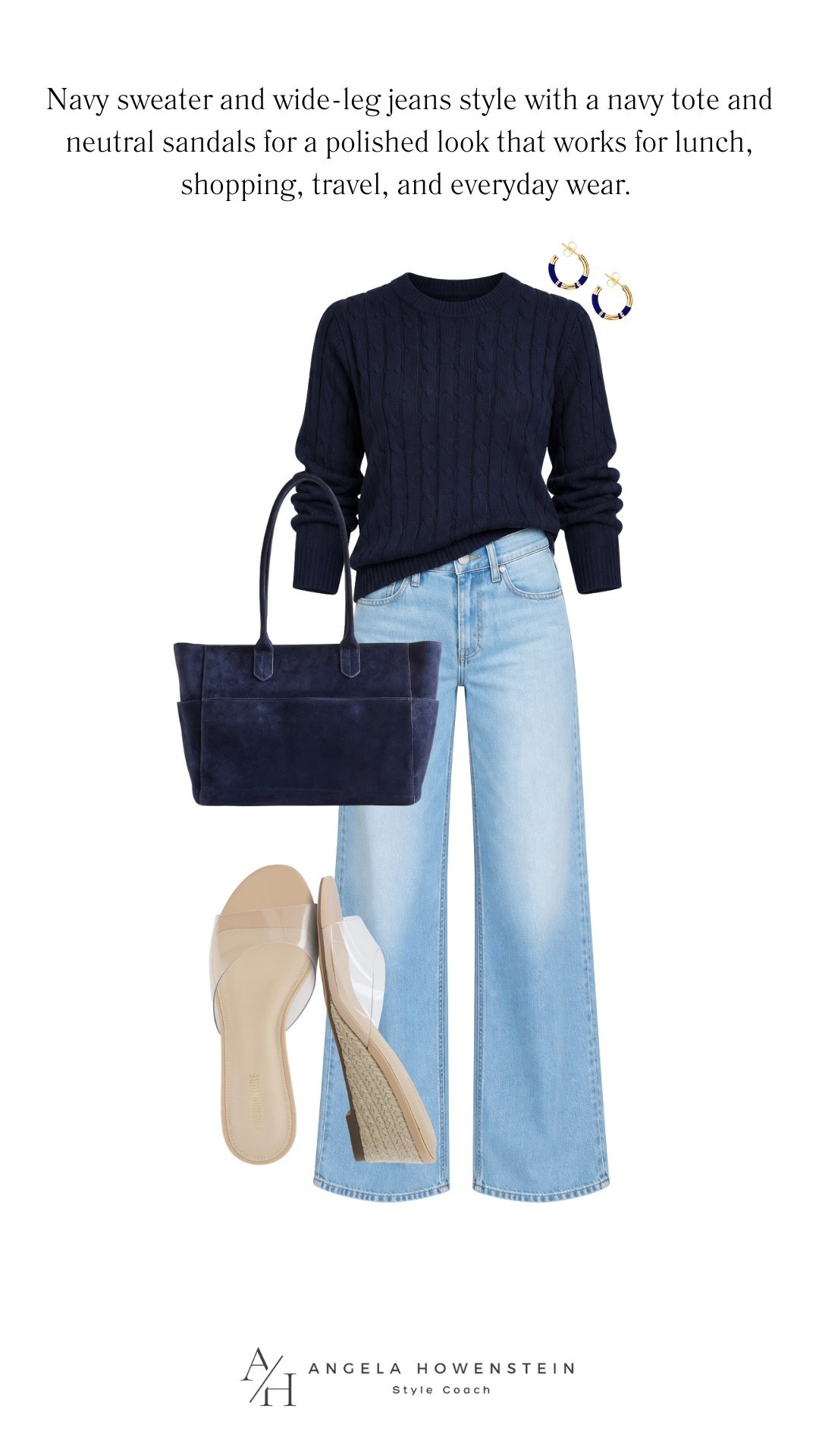 Navy and denim is one of my favorite easy outfit combinations. A classic cable-knit sweater, wide-leg jeans, and neutral accessories make this look polished enough for lunch but comfortable enough for everyday.

👩‍💻 LTK PRO TIPS
❤️ Heart = Support my posts ;-)
🔖 Save = Get sale & restock alerts for the things you love!
📋 Lists = Keep favorites organized (List ideas: Christmas, Birthdays, and Vacations!)
📲 Share = Send lists and products to a friend (or your daughters like me).
💬 Comment = Ask me anything, and I’ll answer. ;-)

#LTKootd #LTKSeasonal #LTKOver40