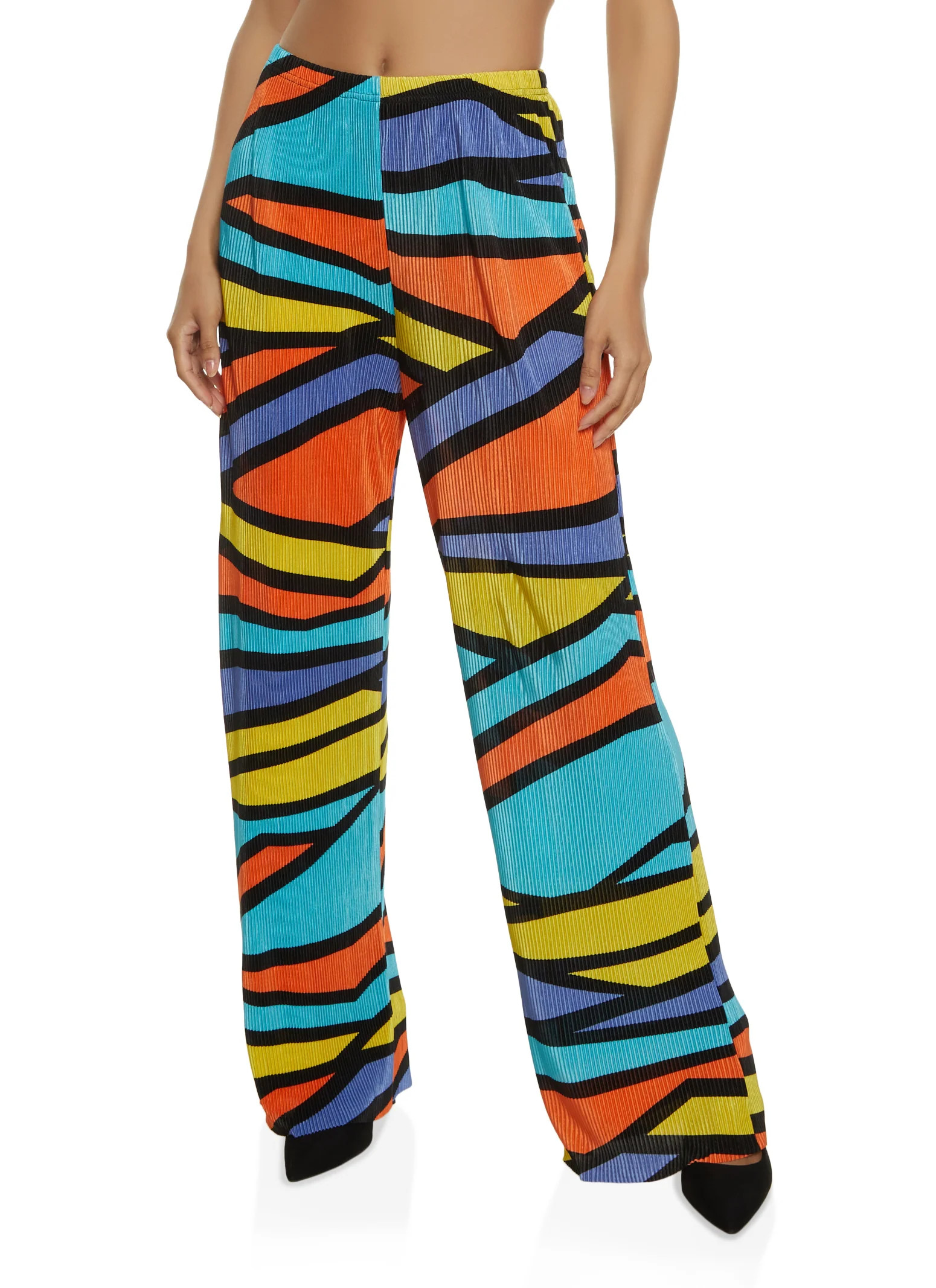 Printed Plisse Palazzo Pants | Rainbow Shops
