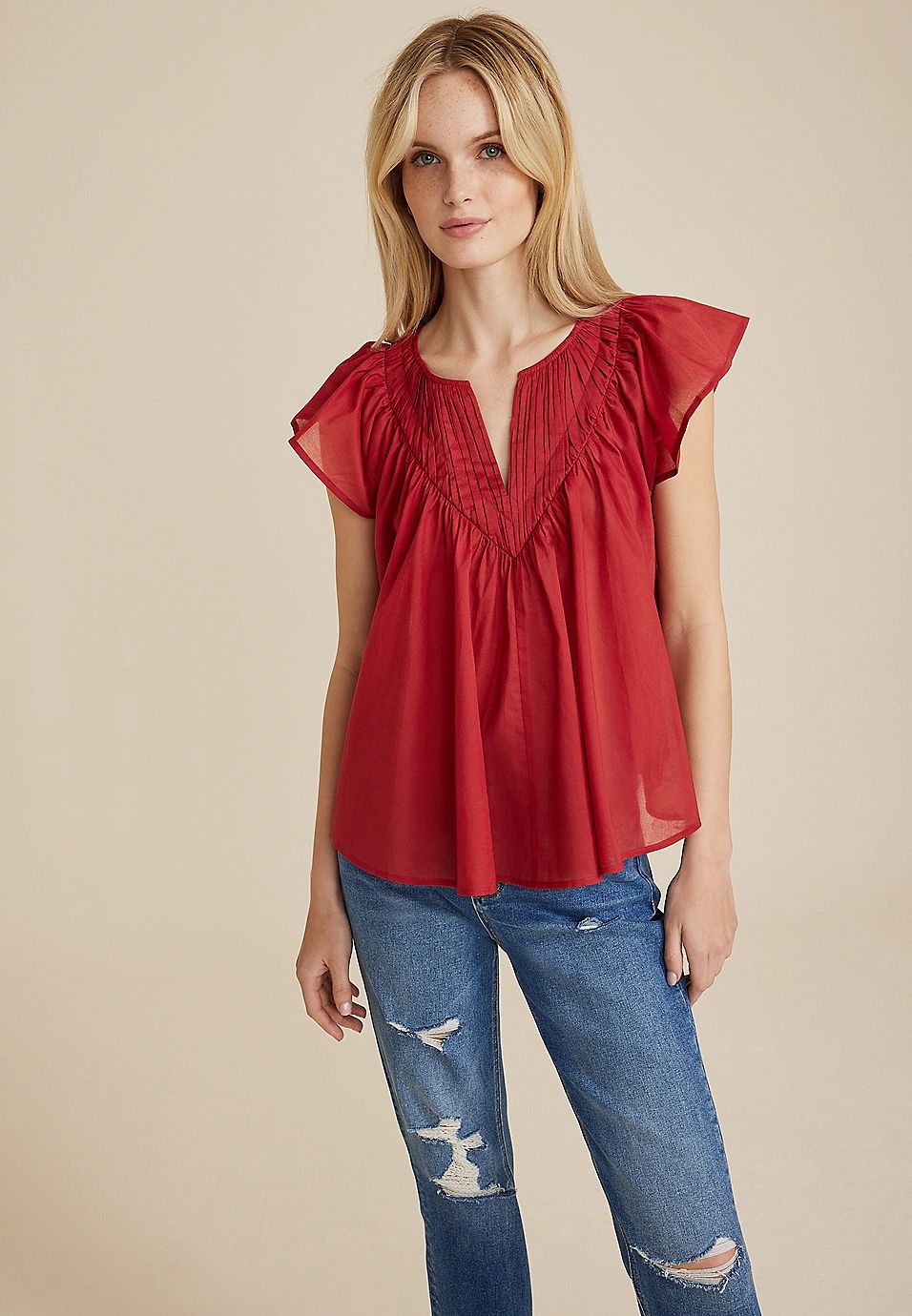 Woven Flutter Sleeve Blouse | Maurices