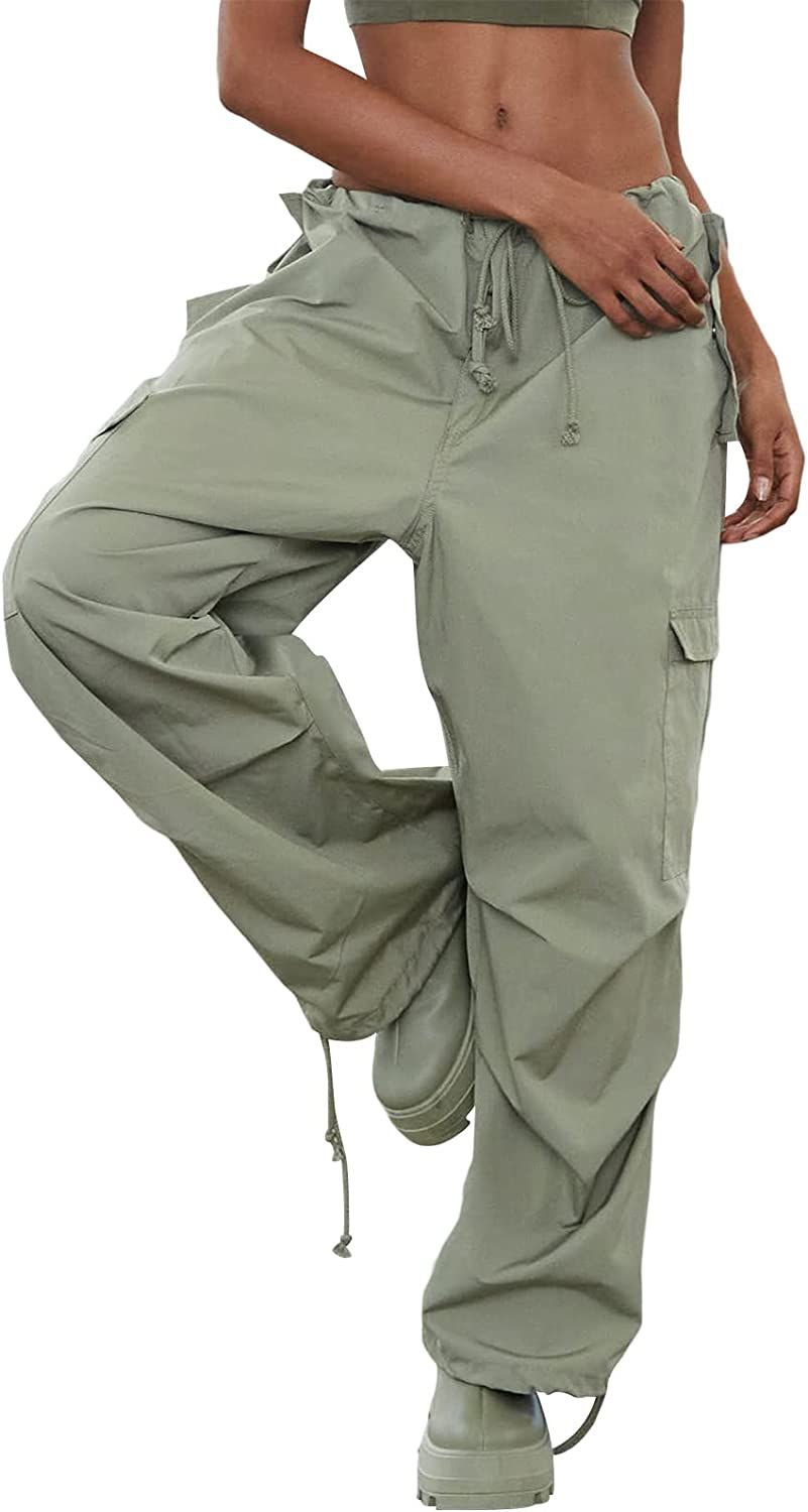 Women Baggy Cargo Wide Legs Pants Low Waist Drawstring Loose Pocket Jogger Trousers Hippie Punk S... | Amazon (US)