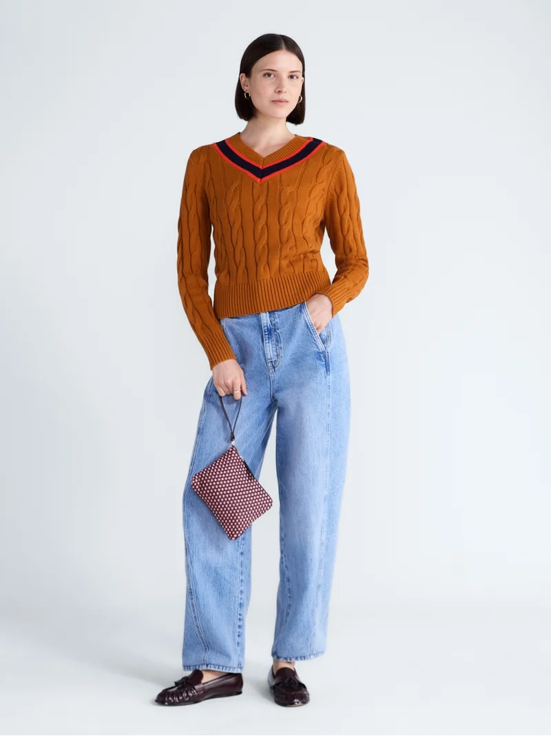 Free Assembly Women's and Women's Plus Cotton Cable Knit Sweater, Midweight, Sizes XS-4X | Walmart (US)