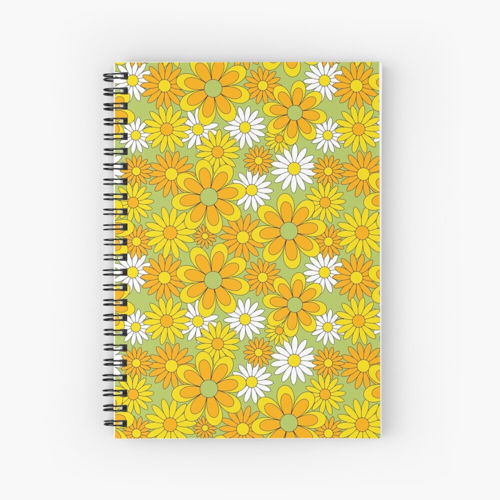 70s Flower Power Green Orange Yellow Retro Daisy Spiral Notebook | Redbubble (US)