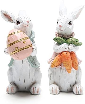 Hodao Easter Bunny Decorations Spring Home Decor Bunny Figurines(Easter White Rabbit 2pcs) | Amazon (US)