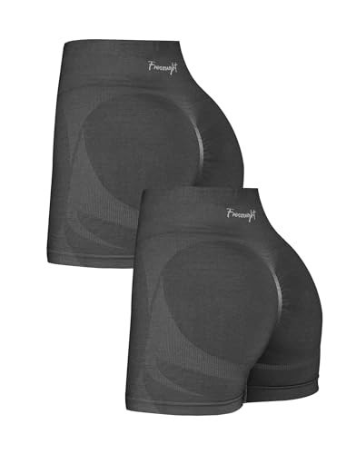 FRESOUGHT Biker Shorts Women Seamless Tummy Control Gym Workout Shorts Pack Black Deep Grey 2 Pack S | Amazon (US)
