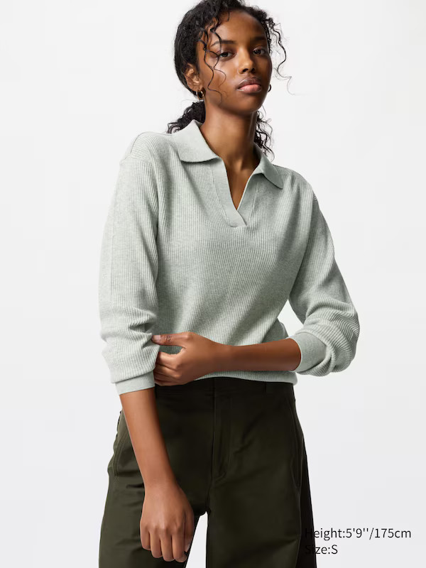 Washable Ribbed Knit Polo Sweater | UNIQLO (US)