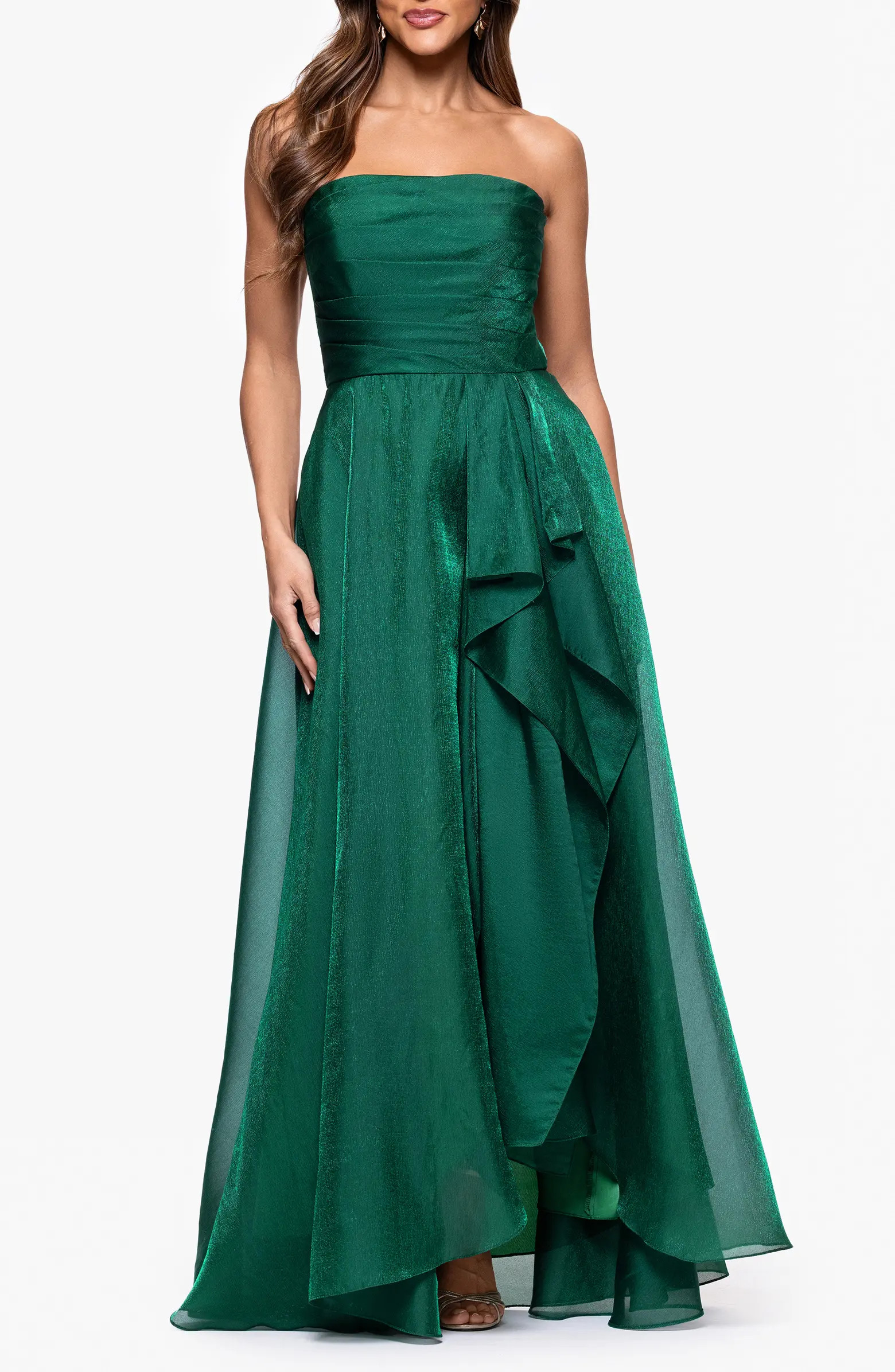 Strapless Ruffle Detail Metallic Organza Gown | Nordstrom