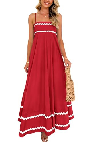 PRETTYGARDEN Women's 2025 Summer Flowy Maxi Dress Casual Sleeveless Spaghetti Strap Ruffle Beach ... | Amazon (US)