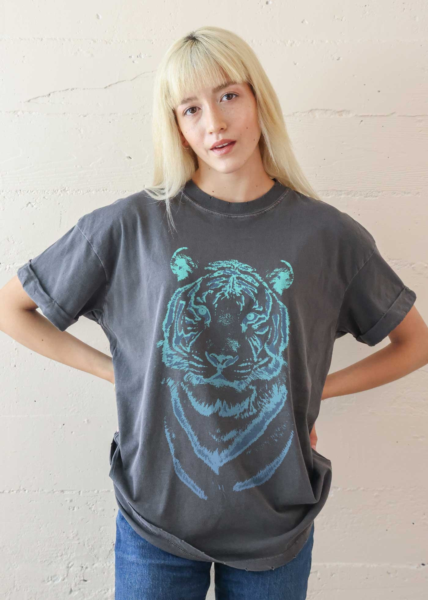 GirlDangerous: Tiger Stencil Black Boyfriend Tee | Girl Dangerous