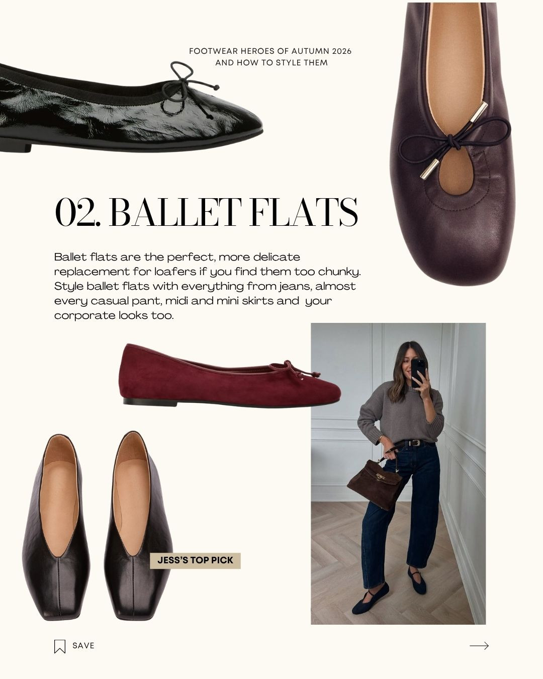 Ballet flats are the perfect, more delicate replacement for loafers if you find them too chunky. Style ballet flats with everything from jeans, almost every casual pant, midi and mini skirts and  your corporate looks too. 

Our top picks linked! 

 #LTKaustralia #LTKstyletip #LTKshoes
