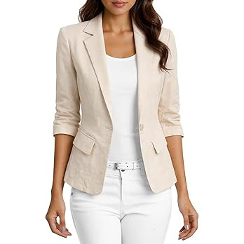 Mina Self 2026 Women's Spring Linen Blazer 3/4 Sleeve Lightweight Fully-Lined Slim Elegant Casual... | Amazon (US)