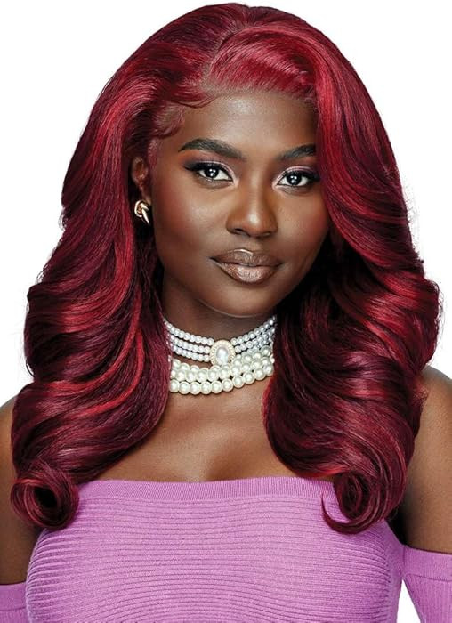 Outre Lace Front Wig - Perfect Hair Line 13X4 - Swoop Series - Swoop 2 (BURGUNDY FLAME) | Amazon (US)