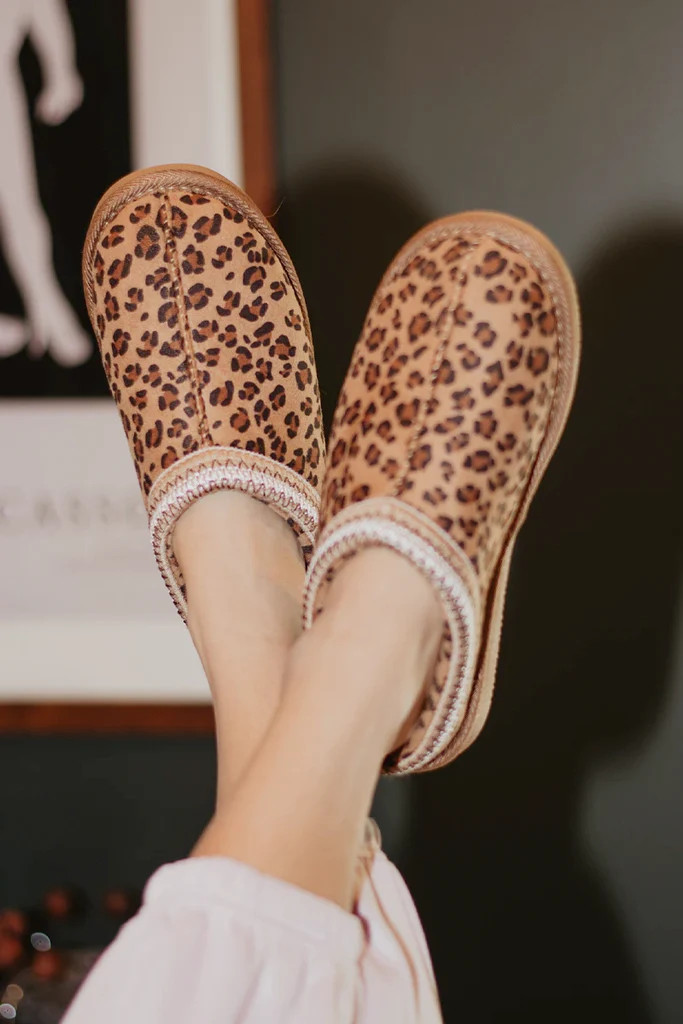 Leopard Print Embroidered Slip-On House Shoes | Katydid