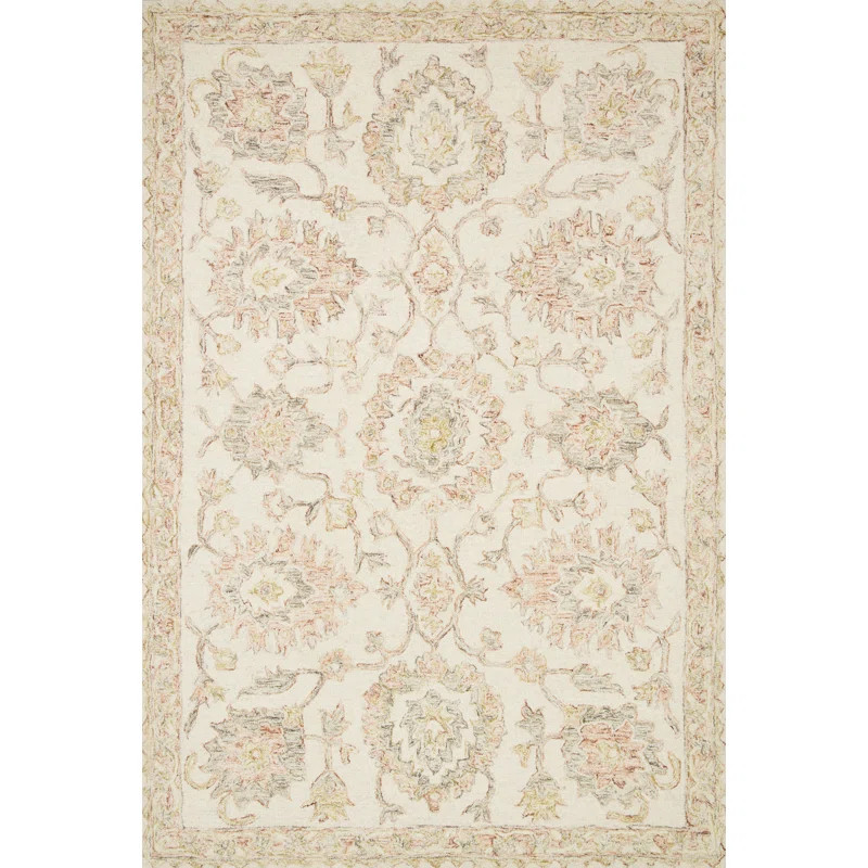 Fleshman Oriental Handmade Looped/Hooked Wool Area Rug in Ivory/Blush | Wayfair North America