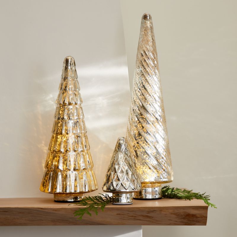 Antique Glass Silver Lit Trees | Crate and Barrel | Crate & Barrel