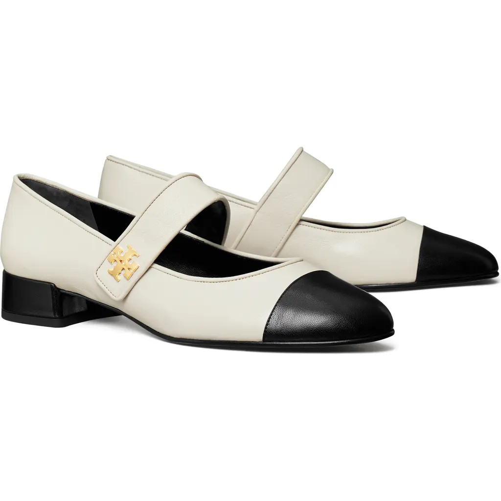 Tory Burch Cap Toe Mary Jane Pump in Light Cream /Perfect Black at Nordstrom, Size 5.5 | Nordstrom