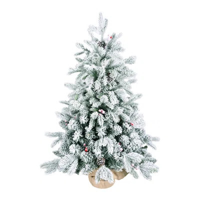 3FT Flocked Tabletop Christmas Tree With 355 Tips, Snowy PE/PVC Branches, 14 Pine Cones & 14 Red Berries, Burlap Cement Base – Small Decorative Tree F | Wayfair North America