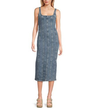Denim Sleeveless Seamed Midi Dress | Dillard's