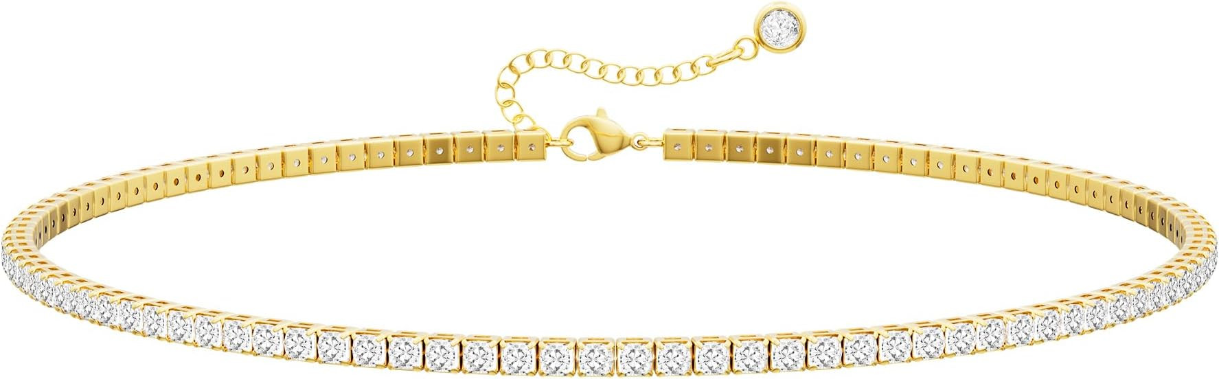 Tennis Necklace for Women, 14K Gold/Silver Plated Rhinestone Choker Necklace for Women, Dainty Cu... | Amazon (US)