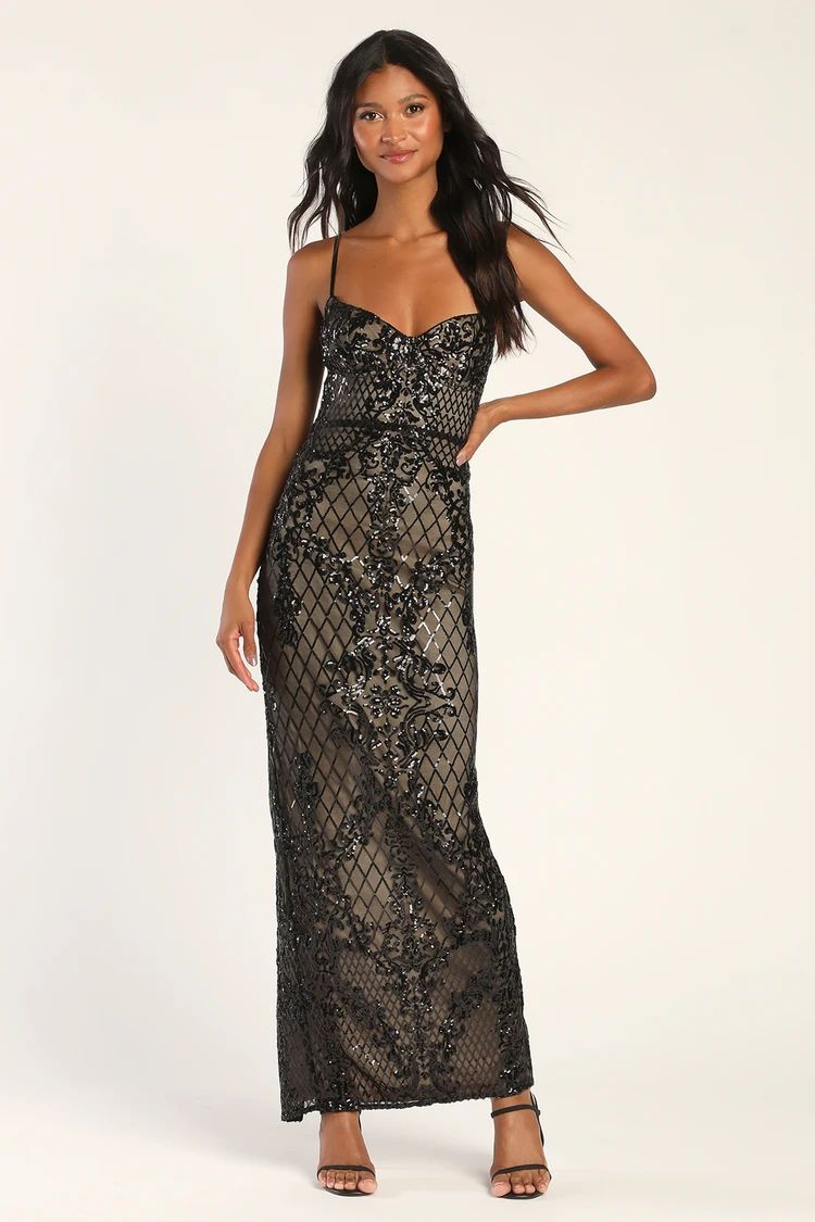 Moonlit Love Black Sequin Sleeveless Maxi Dress | Lulus