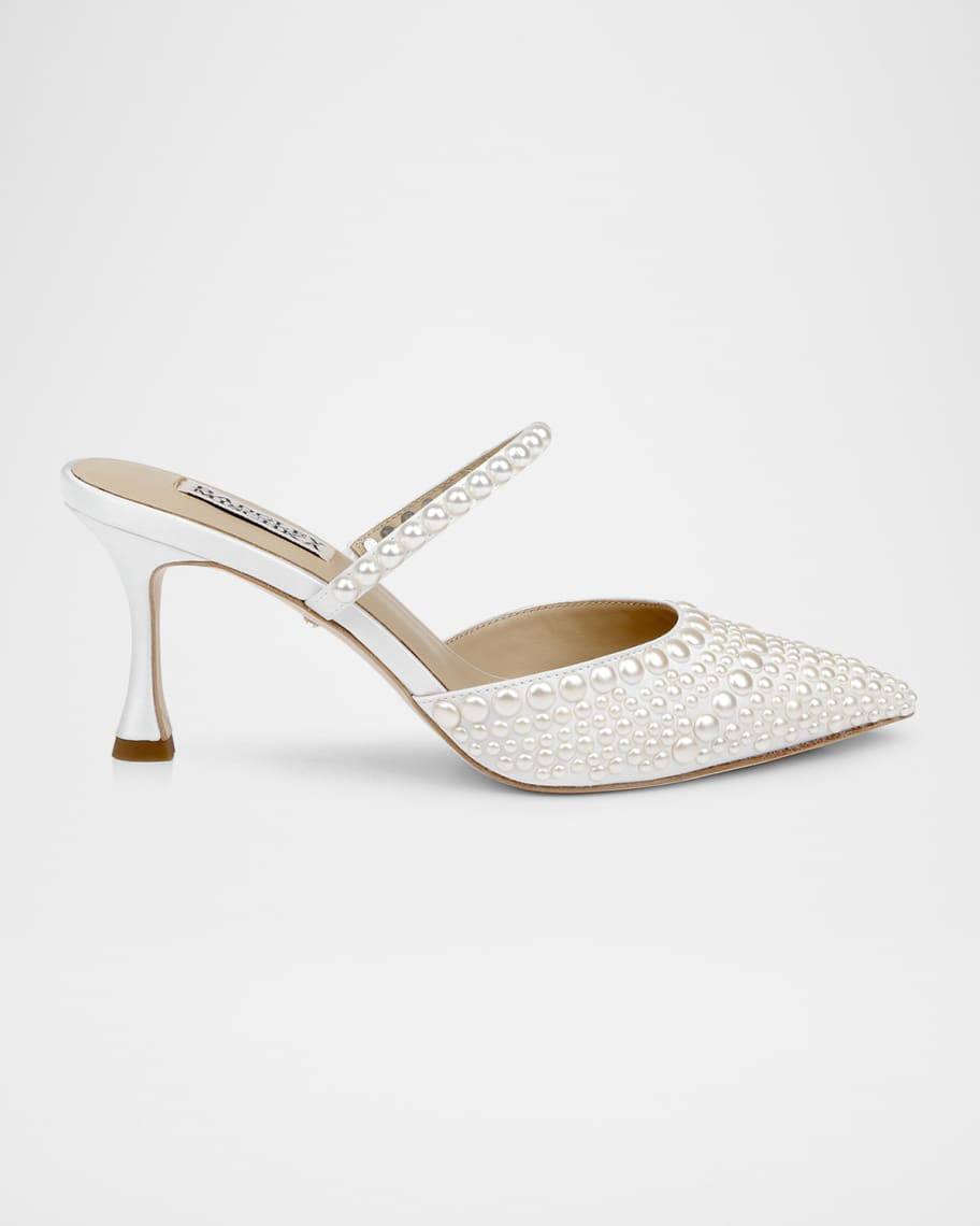 Badgley Mischka Duchess Pointed Pearly Mule Pumps | Neiman Marcus