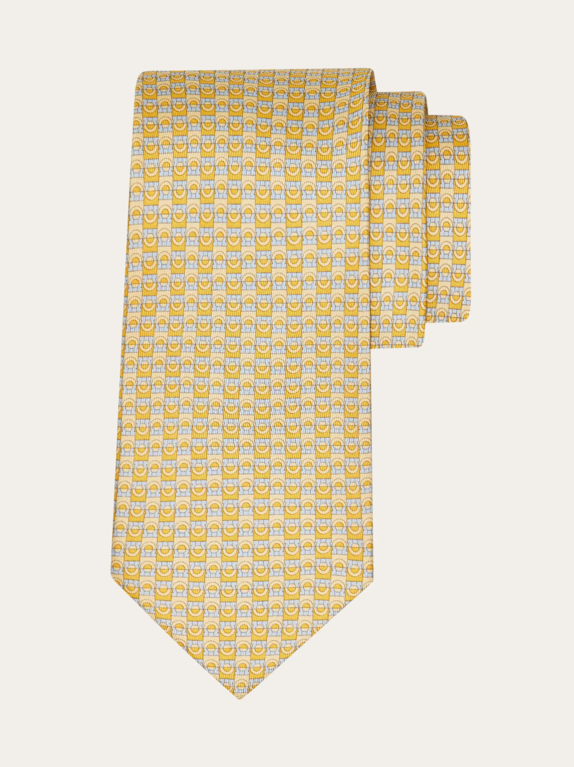 Ferragamo Men Gancini bicolor print silk tie Yellow | Ferragamo