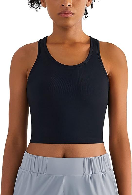 altiland Cropped Workout Tank Tops for Women with Built in Bra, Ribbed Athletic Yoga Running Padd... | Amazon (US)