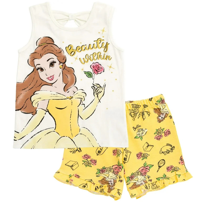 Disney Princess Belle Tank Top and French Terry Shorts Outfit Set Toddler to Big Kid - Walmart.co... | Walmart (US)