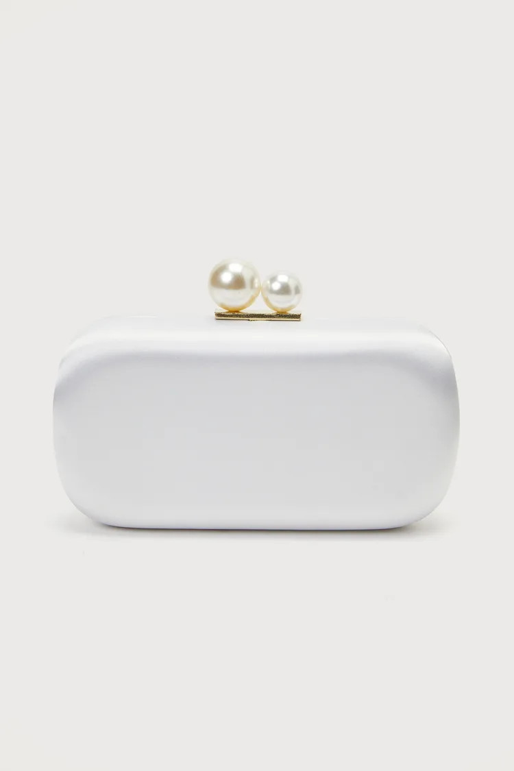 Poised Feelings White Satin Pearl Box Clutch | Lulus