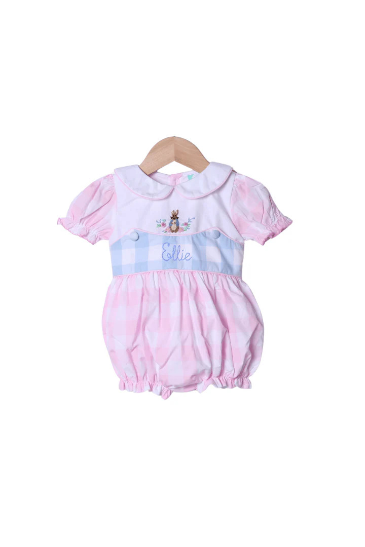 Smocked French Knot Peter Rabbit Pink/Blue Buffalo Check Bubble | The Smocked Flamingo