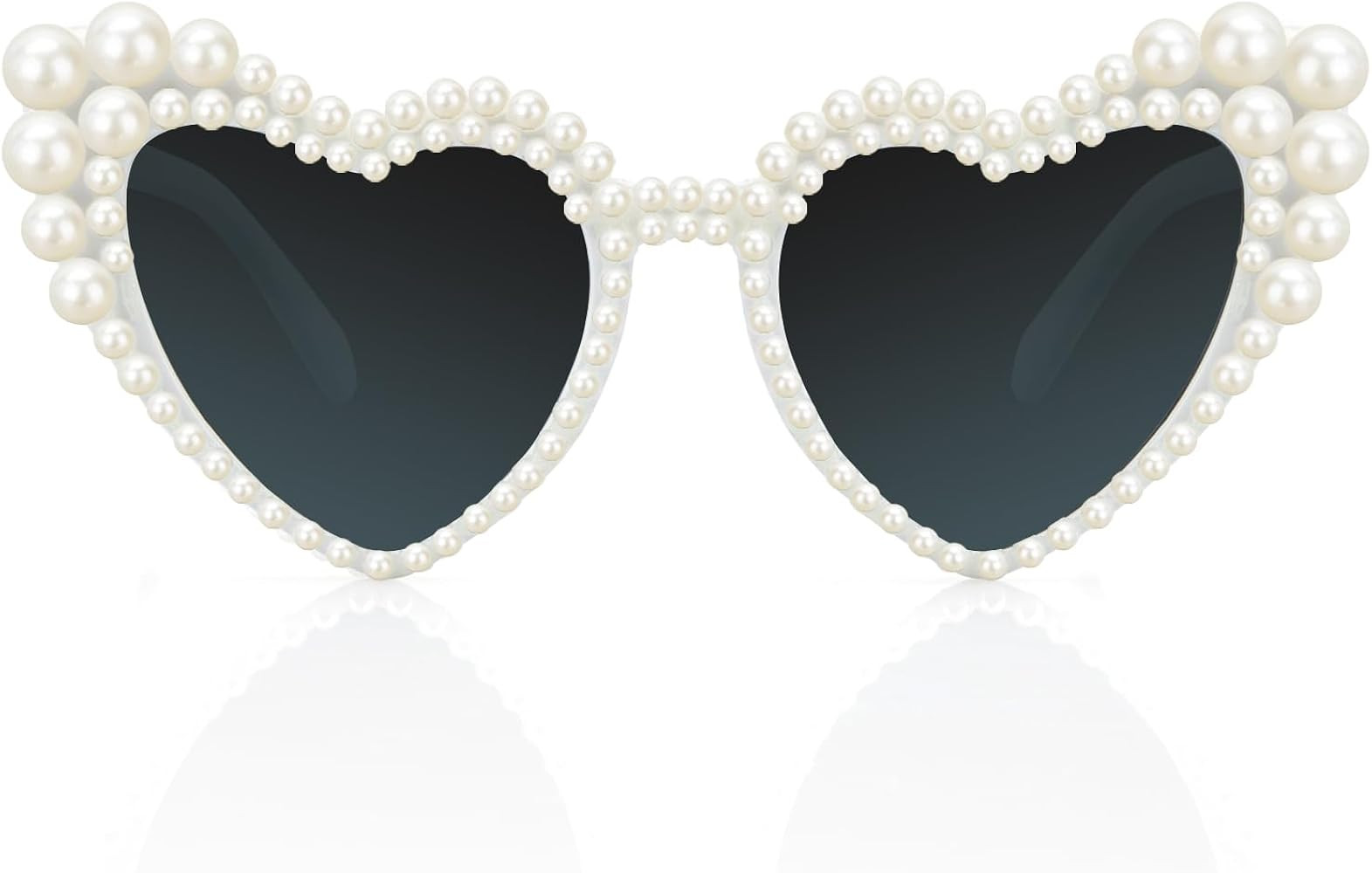 Tanganan Heart Sunglasses Love Heart Pearl Sunglasses for Women White Rhinestone Glasses Bachelor... | Amazon (US)