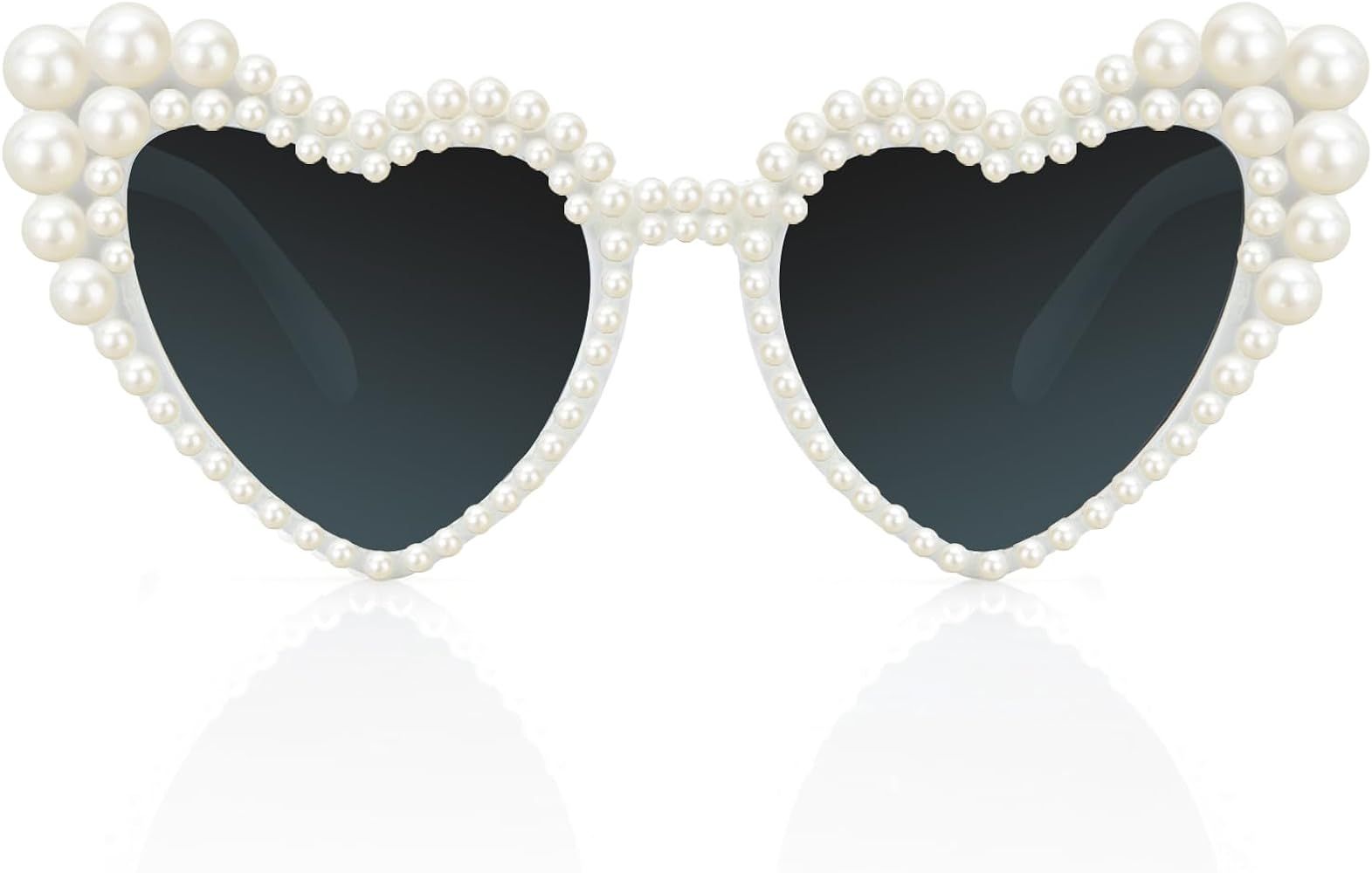 POTOTA Heart Sunglasses Pearl Heart Shaped Sunglasses Womens-White Sunglasses Women | Amazon (US)