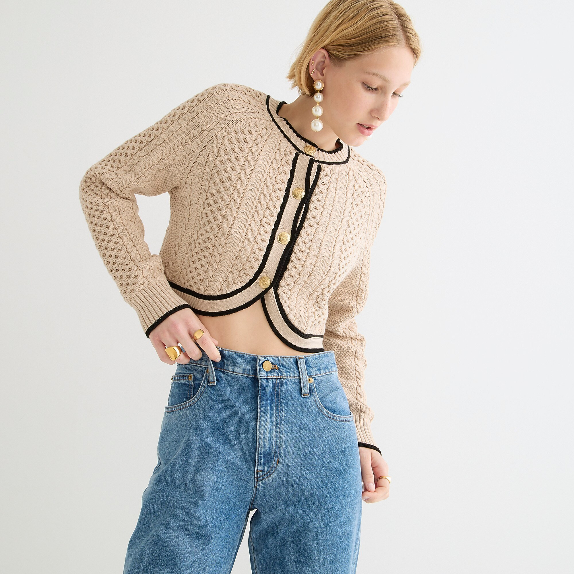 Cropped cable-knit sweater lady jacket | J. Crew US