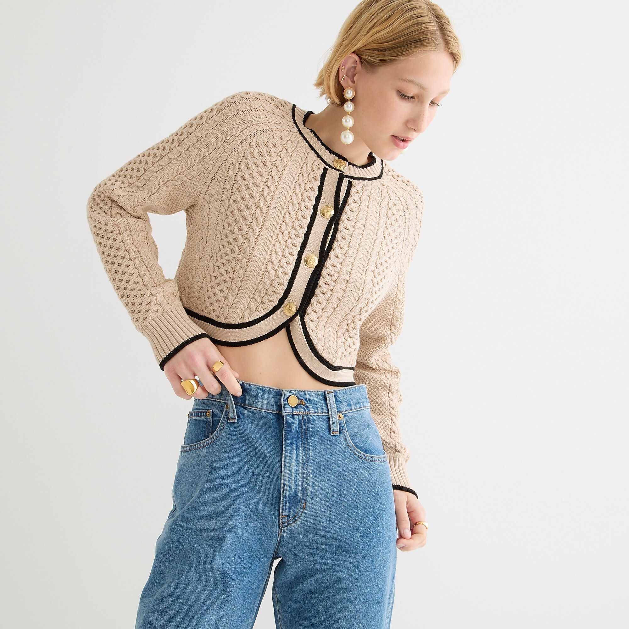 Cropped cable-knit sweater lady jacket | J.Crew US