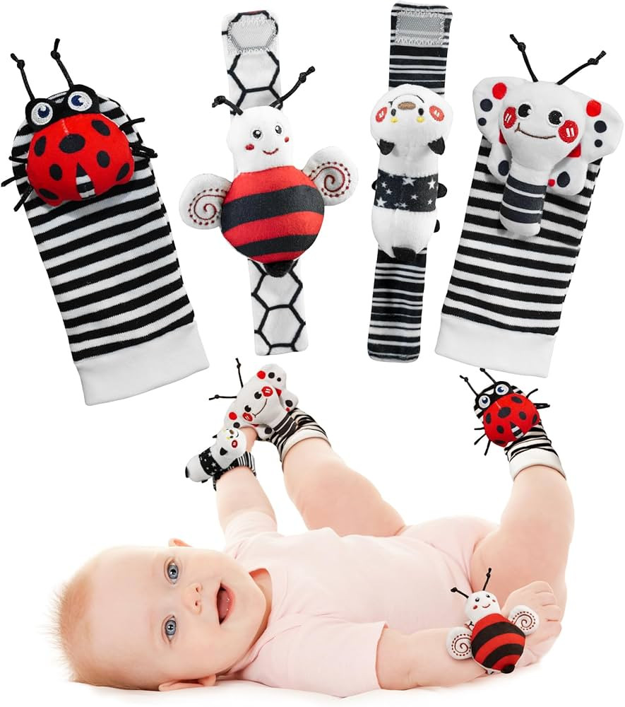 Infinno High Contrast Baby Toys Infant Rattle Socks and Wristband Set, Ideal Baby Sensery Toy Gif... | Amazon (US)