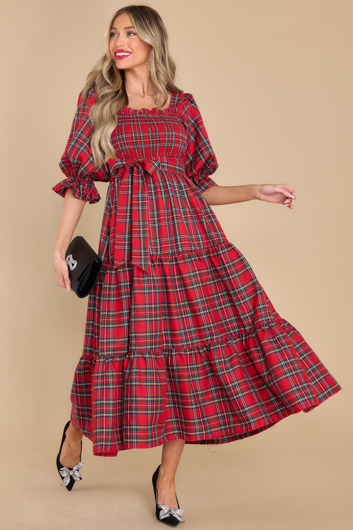 A Silent Wish Red Multi Plaid Maxi Dress | Red Dress 