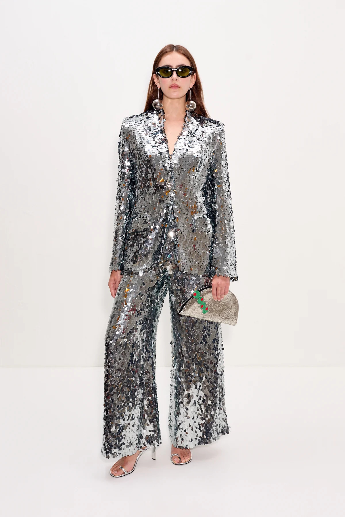 Nella Sequin Wide Leg Pant In Satellite Silver | Simon Miller