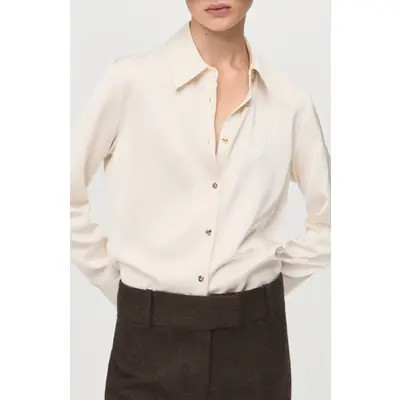 MANGO Satin Finish Flowy Shirt in Ecru at Nordstrom, Size 8 | Nordstrom