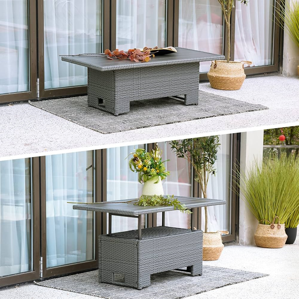 Grand patio Outdoor & Indoor Coffee Dining Table - All-Weather Resin Wicker Rattan, Adjustable St... | Amazon (US)