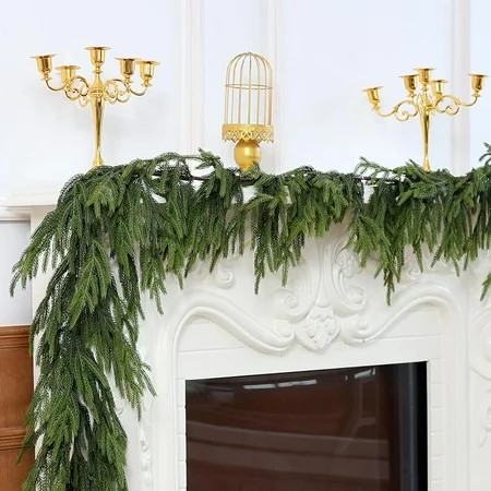 Norfolk Pine Garland - 9ft Artificial Christmas Garland Greenery Garland for Table Fireplace Mantle Window Stairs Outdoor Decoration | Walmart (US)