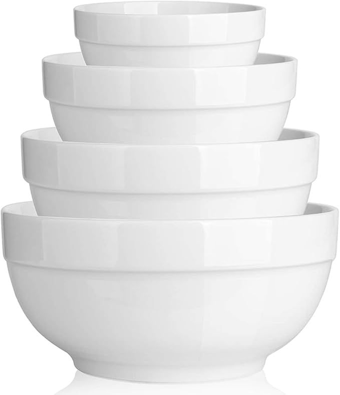 DOWAN Porcelain Serving Bowls, Large Serving Bowl Set, 64/42/22/12 Ounce White Ceramic Bowls, Pre... | Amazon (US)