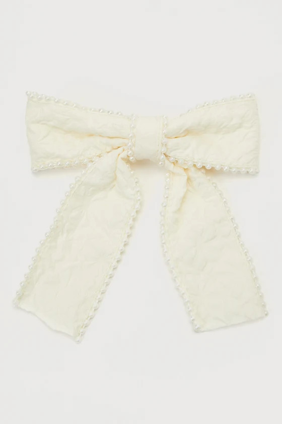 Precious Addition Ivory Textured Pearl Hair Bow Clip | Lulus