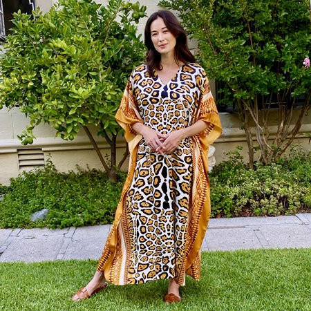 Shop LC Women WINLAR Gold Leopard Print V Neck Long Kaftan One Size Fits Most | Walmart (US)