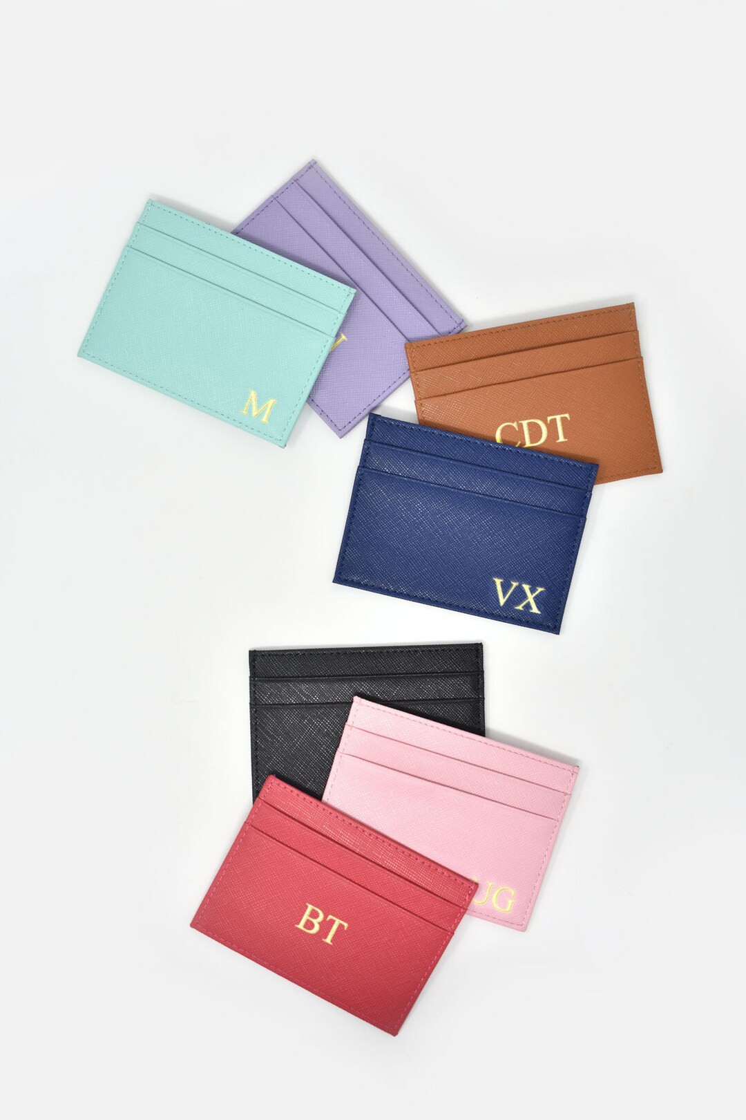 Personalized Monogram Credit Card Holder - Esme Saffiano Leather Minimalist Card Holder | Etsy (US)