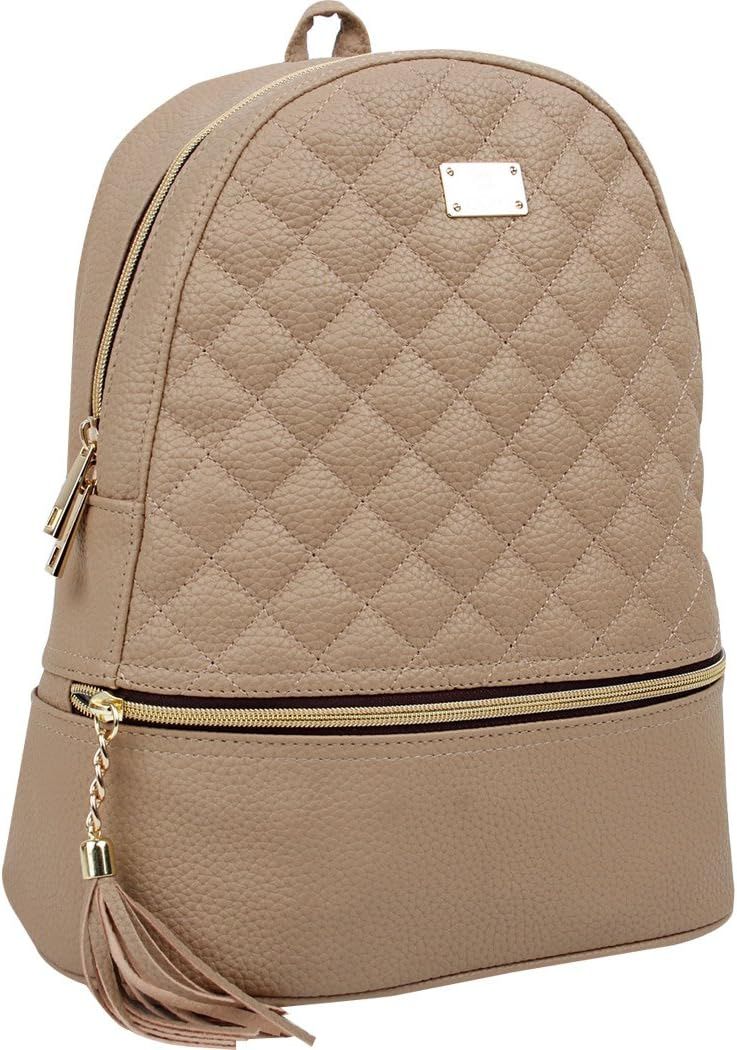 Copi Women's Simple Design Fashion Quilted Casual Backpacks Beige, Not big bag | Amazon (US)