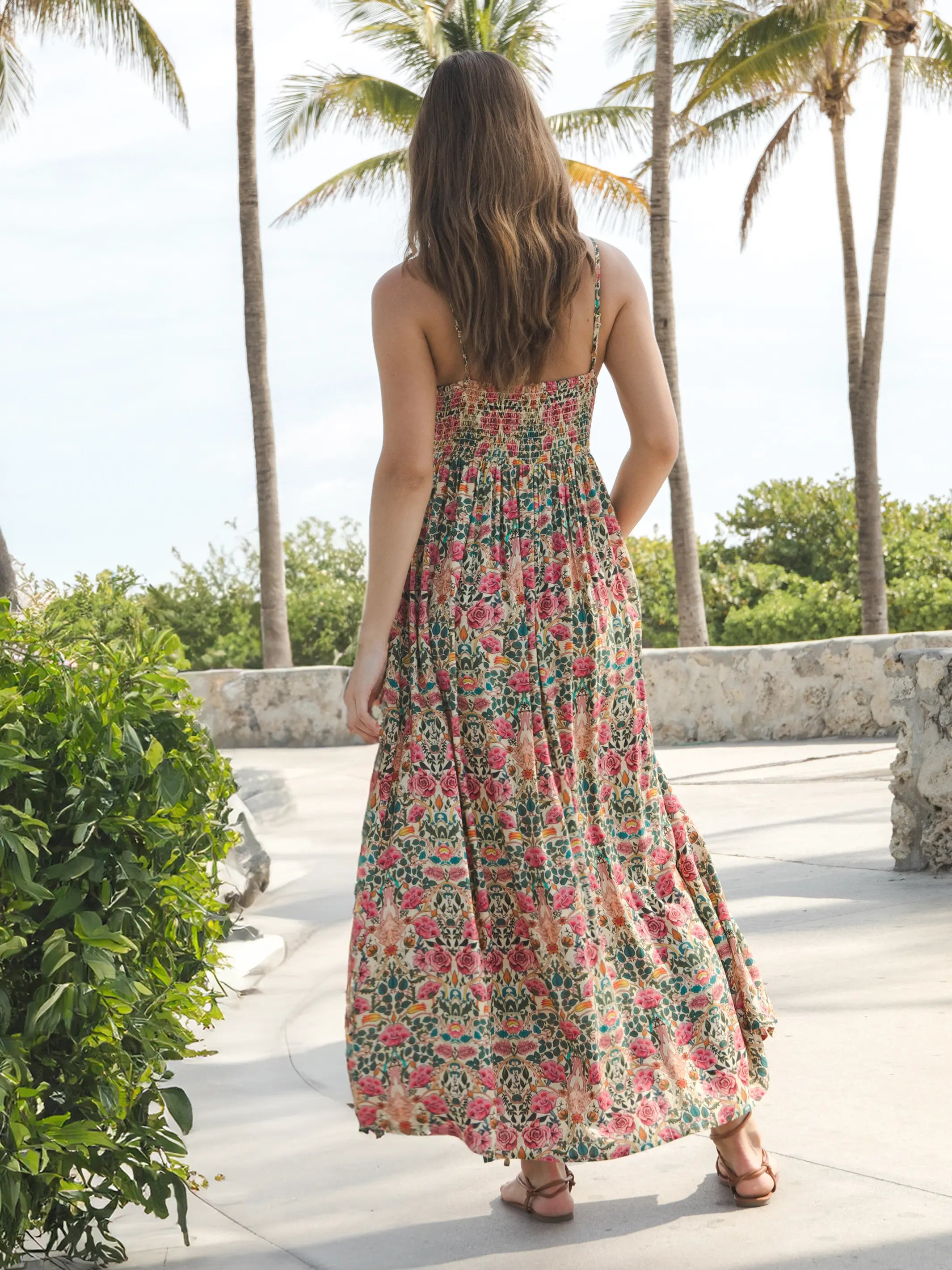 Bailey Maxi Dress - Cream Pink Rose | Natural Life